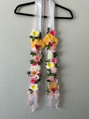 Handmade Floral Sash with Yellow & Pink Orchids